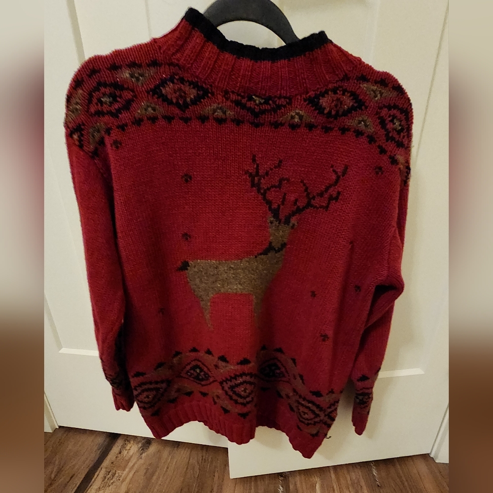 Eddie Bauer Red and Brown Deer Sweater